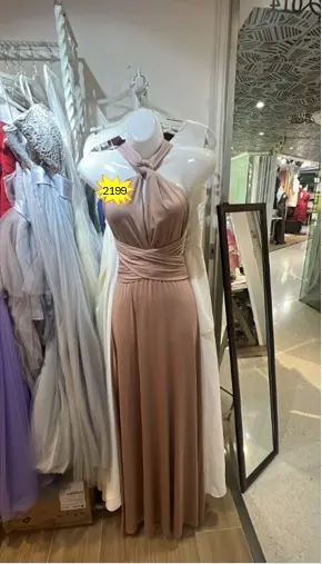 玫瑰粉綁頸扭結長裙